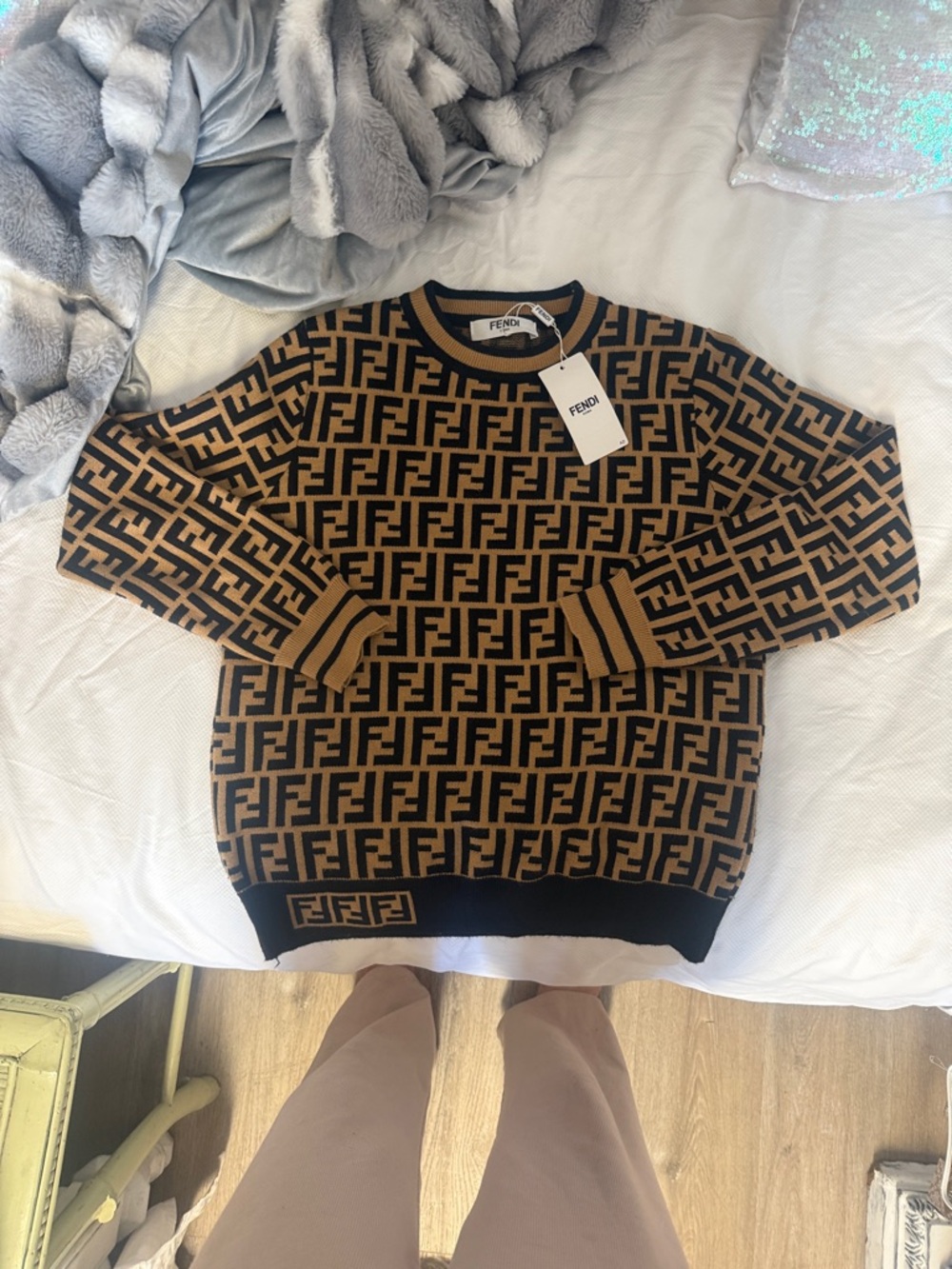 Fendi Brown and Black FF Logo Knit Crewneck